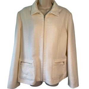 Coldwater Creek Textured Full Zip Jacket Off White Size 14 Pockets Spring